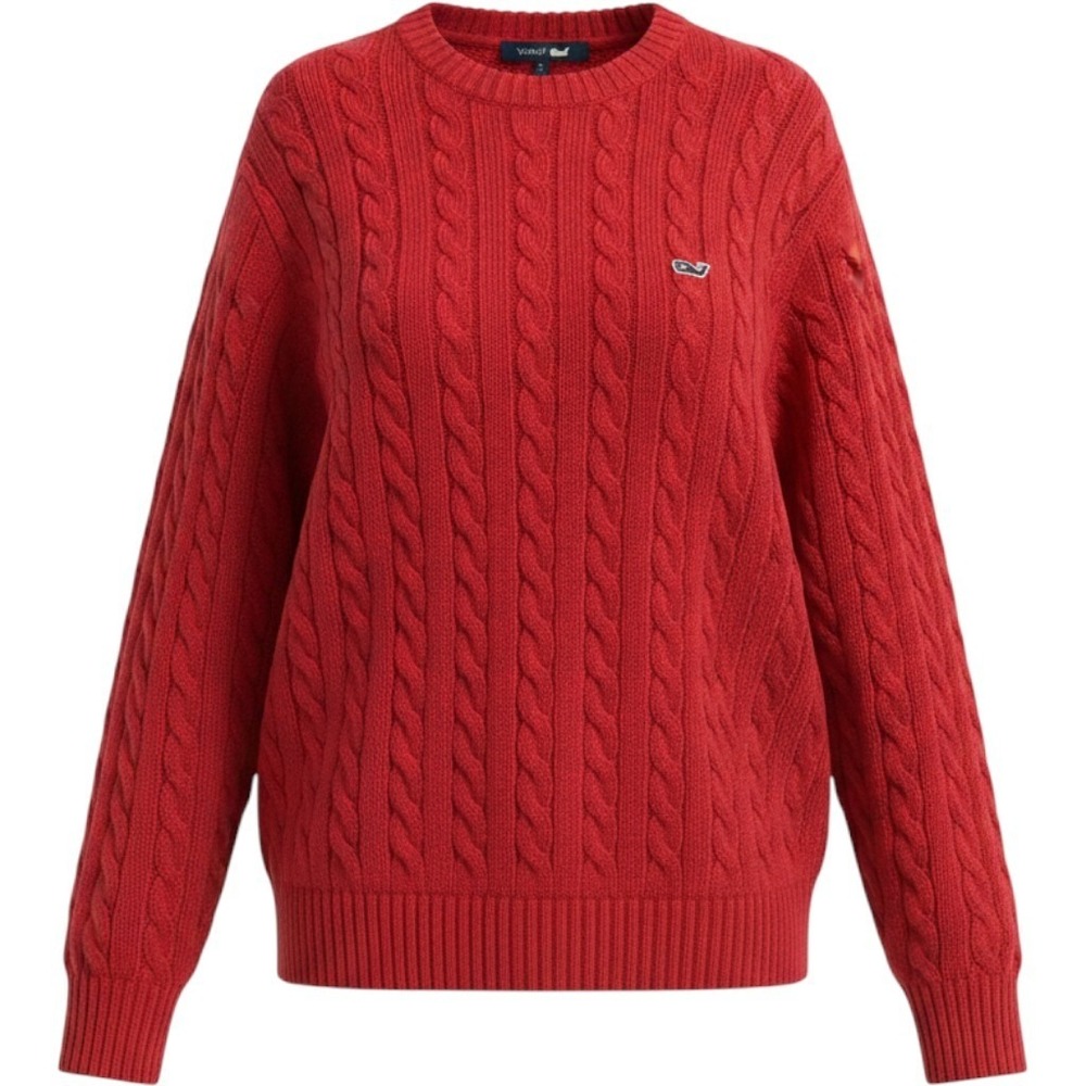 Vineyard Vines Red Cable Knit Crewneck Sweater Cotton Cashmere Blend Womens M